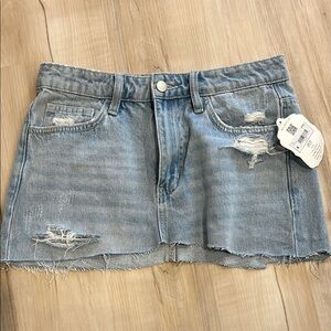 Denim Distressed Mini Skirt